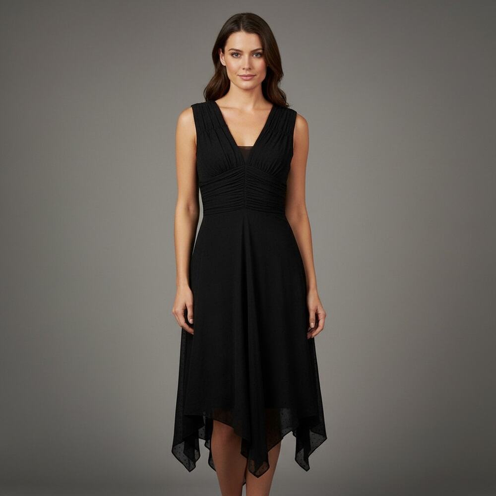 Redux Philip Dicaprio Elegant Black 100% Silk V-Neck Formal Dress Sz 4